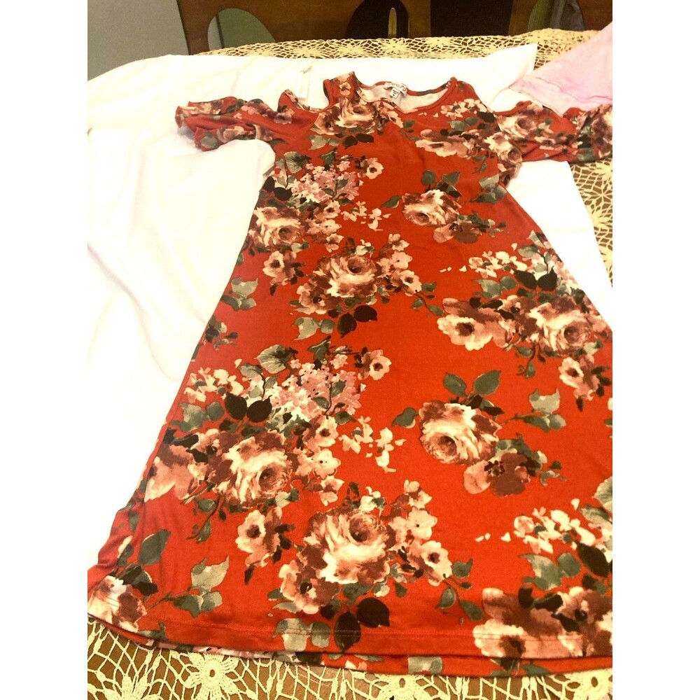 Chenault Girls 16 Floral Cold‑Shoulder Dress – Rust Red Orange Fall Style